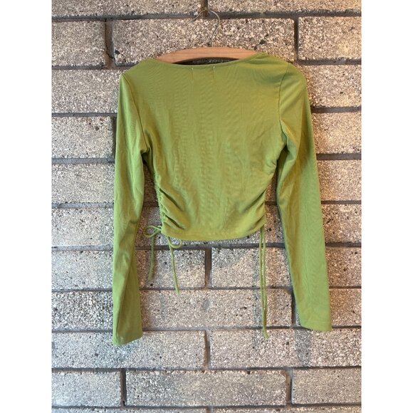 Princess Polly Green Ribbed Long-Sleeve Ruched Crop Top Size S - Picture 6 of 6